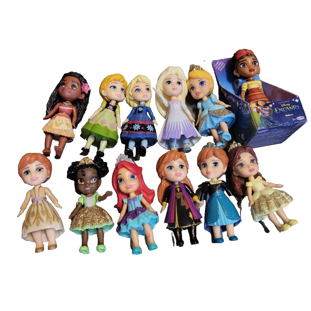 Disney Princess Mini Toddler Dolls 3" Posable some have Glitter Gowns Lot